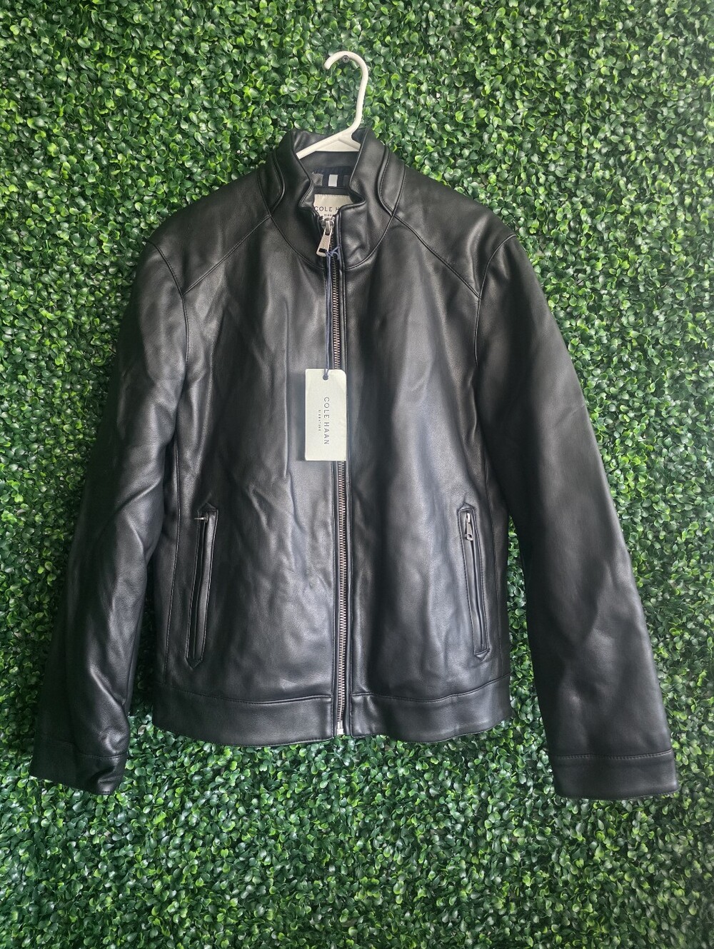 Cole Haan Men's Black Zip-Up  Moto Jacket Size S